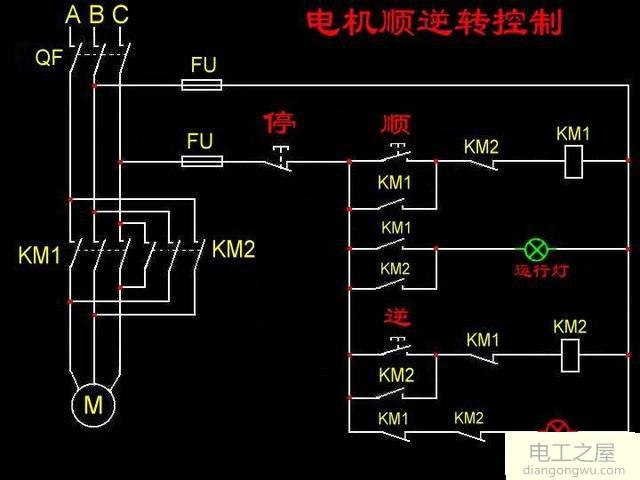 电机正反转带显示灯控制电路